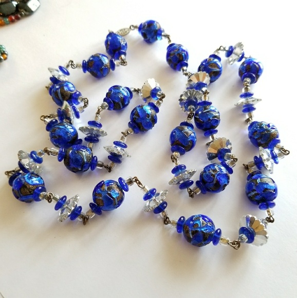 Relisted - long Chunky Art Glass necklace blue silver flapper - Picture 4 of 7